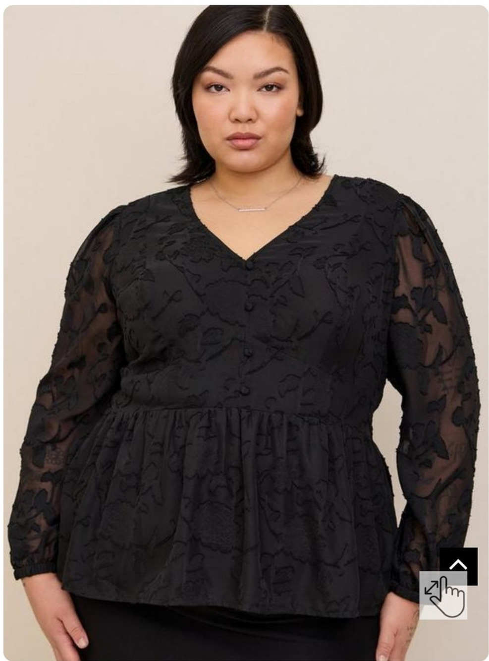 Torrid 3 Women 3x Black Chiffon Floral Blouson Sleeve Witchy Gothic Peplum Top